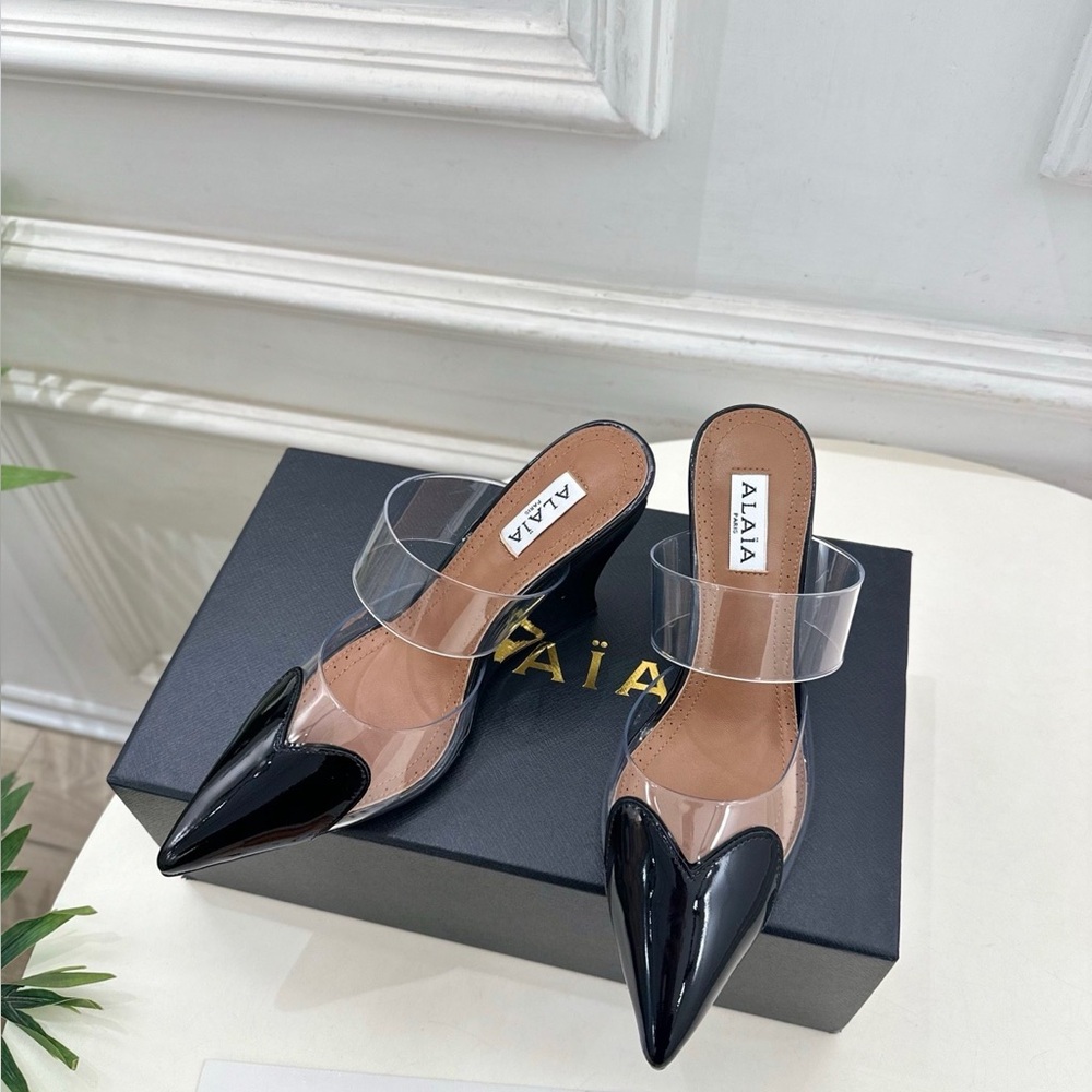 ALAIA Women's Transparent Strap High-Heel Mules with Heart Detail - Picture 2 of 7